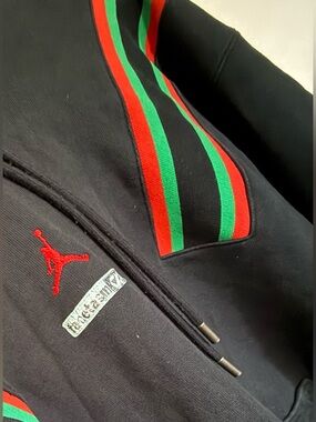 Nike Black Hoodie with Red and Green Stripe Details